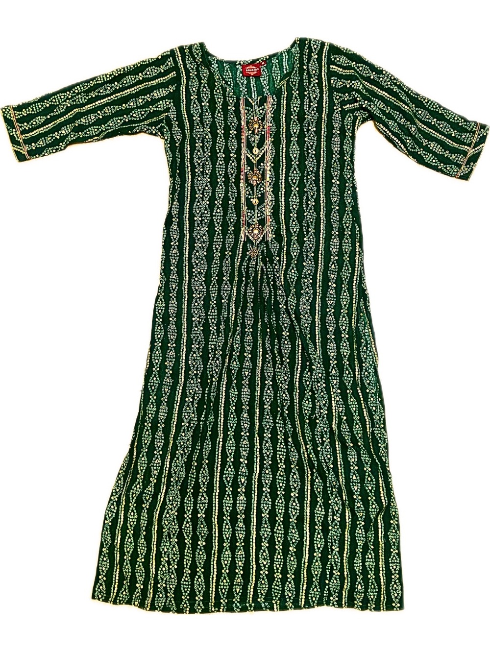 Sakshi Green Bandhani Print Kurti Dress Women's Size Medium